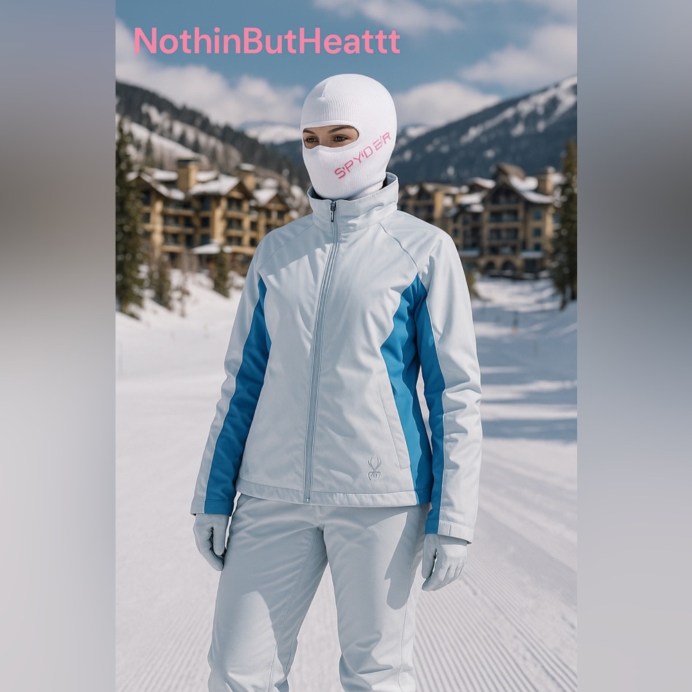 Women’s Spyder Zip Up Ski Coat Blue/White Size 14 Large